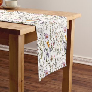 Caminho De Mesa Pequeno Flores Silvestres Aquarela Rosa Roxo