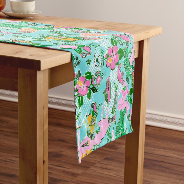 Caminho De Mesa Pequeno Florida Map Preppy Palm Beach Pattern Print (No Local)