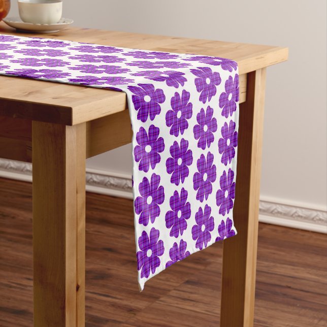 Caminho De Mesa Pequeno Flower Shape Plaid Purple Pink Table Runner (No Local)