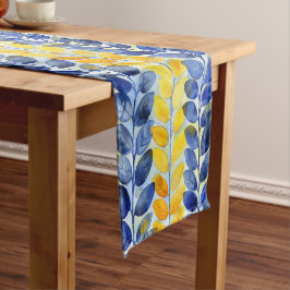 Caminho De Mesa Pequeno Folhas Amarelas e Azuis