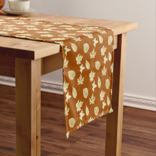 Caminho De Mesa Pequeno Folhas de outono - castanho-ferrugem e nata