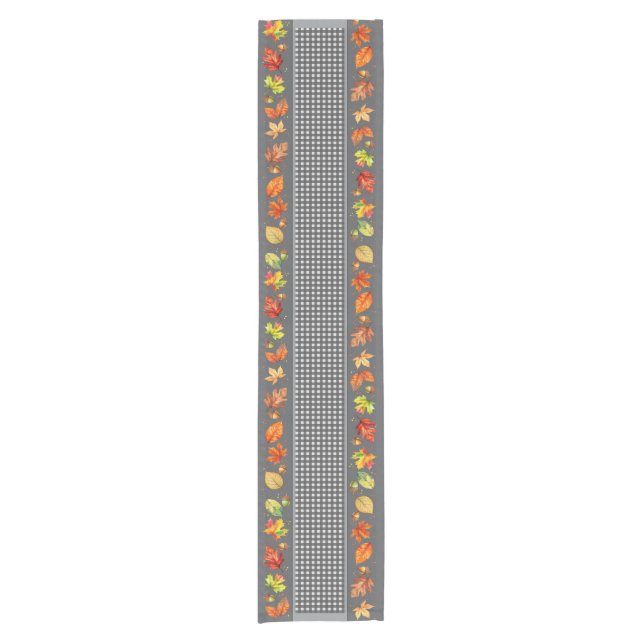 Caminho De Mesa Pequeno Folhas de outono & Gingham (Frente)