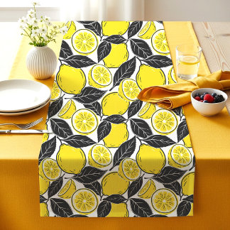 Caminho De Mesa Pequeno Folhas Pretas e Limão Moderno e Ousado Padrão Sem
