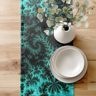 Caminho De Mesa Pequeno Fractal Preto Verde Geométrico Abstrato Moderno