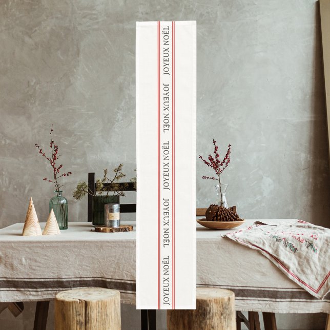 Caminho De Mesa Pequeno Francês Joyeux Noël Red Stripe Natal (Criador carregado)