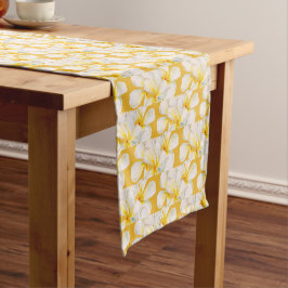 Caminho De Mesa Pequeno Frangipani — padrão de flores brancas tropicais