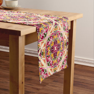 Caminho De Mesa Pequeno Fuchsia cor-de-rosa cor laranja vintage mexicana