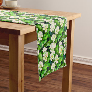 Caminho De Mesa Pequeno Gardenias brancas e folhas verdes de jade