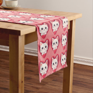 Caminho De Mesa Pequeno Gato Branco Fofo com Coração Desenho de Kawaii Kit