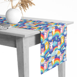 Caminho De Mesa Pequeno Gatos de Gatinha Bonita no Aniversário da Rainbows