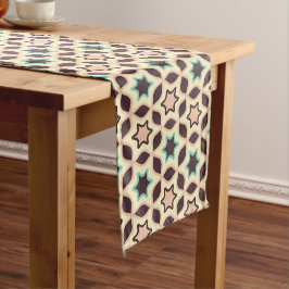 Caminho De Mesa Pequeno  Geometric pattern with star shapes in brown and t