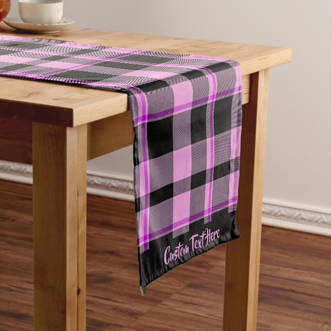 Caminho De Mesa Pequeno Gingham clássico, preto-rosa-quente, Tartan Xadrez (No Local)