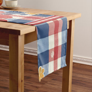 Caminho De Mesa Pequeno Gingham Patriótico com Acentos Florais Vermelho