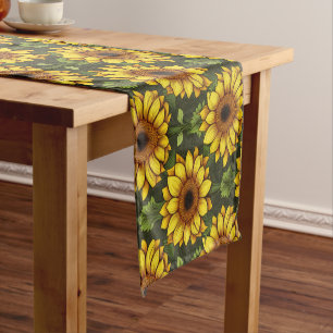 Caminho De Mesa Pequeno Girassol amarelo alaranjado com verde e castanho