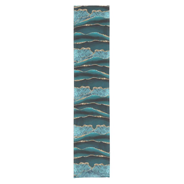 CAMINHO DE MESA PEQUENO GLAMA DE GLIPE DE PRATA AGÁTICA AZUL (Frente)