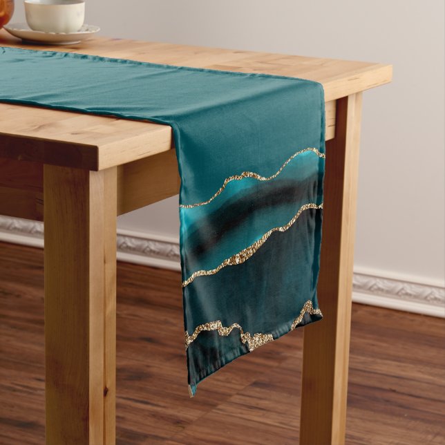 CAMINHO DE MESA PEQUENO GLAMA DE GLIPE DE PRATA AGÁTICA AZUL (No Local)