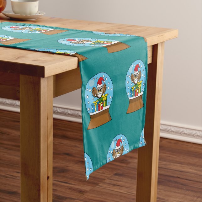 Caminho De Mesa Pequeno Globo de Neve com Santa Claus Owl (No Local)