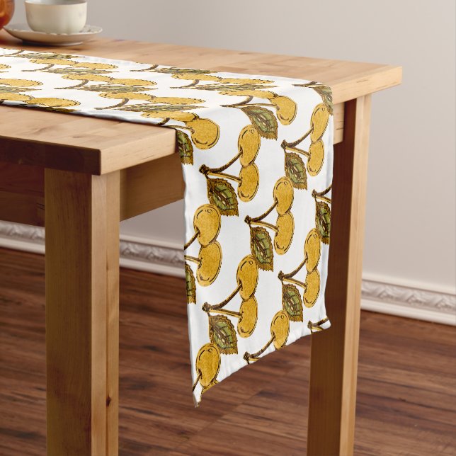 Caminho De Mesa Pequeno Golden Metallic Cherries Pattern (No Local)