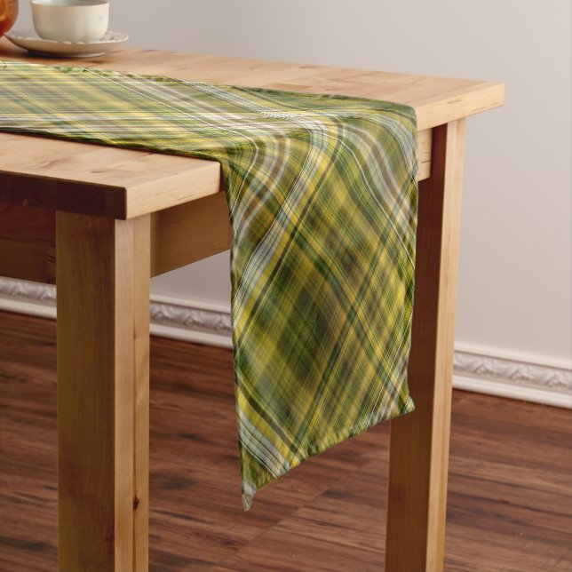 Caminho De Mesa Pequeno Goldenrod e Disias Xadrez Amarela e Verde (No Local)