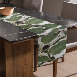 Caminho De Mesa Pequeno Green and White Hosta Leaves Floral