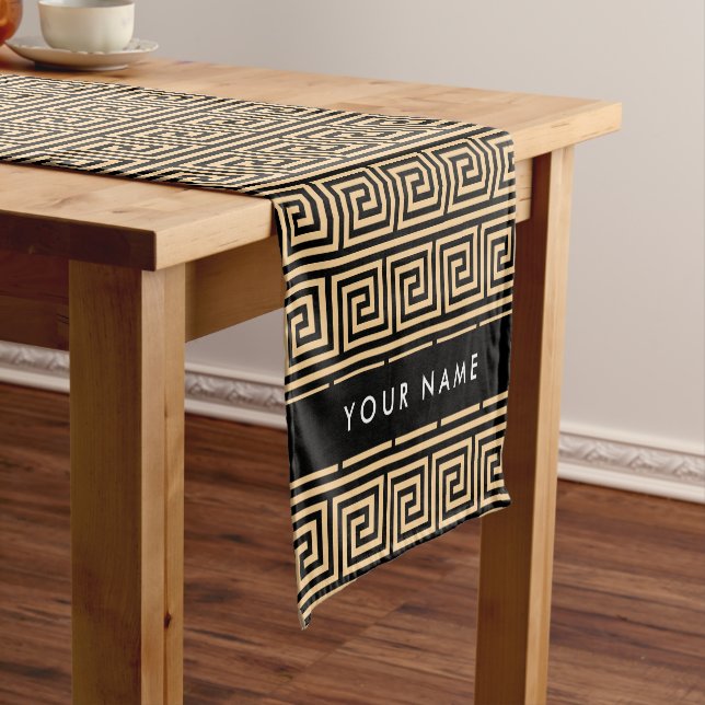 Caminho De Mesa Pequeno Grego Meander Key Brown, Seu Nome Personalizar (No Local)