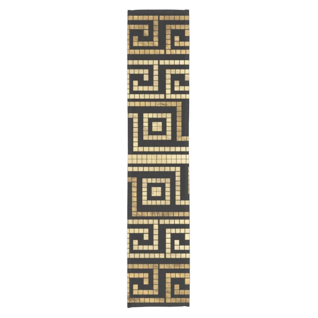 Caminho De Mesa Pequeno Grego-mosaico meandro-chave grega preto e Dourado (Frente)