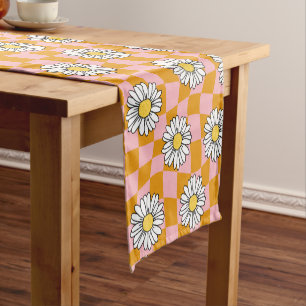 Caminho De Mesa Pequeno Groovy Daisy Floral Xadrez, Y2K 90s