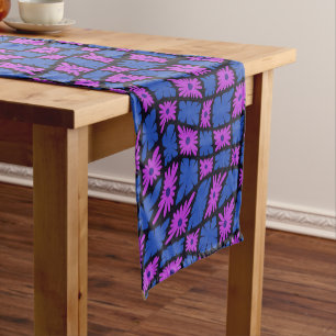 Caminho De Mesa Pequeno Groovy Wavy Trippy 60s Flor Verifica Azul Cor-de-r