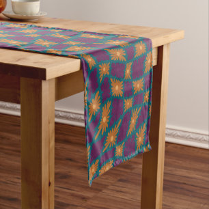 Caminho De Mesa Pequeno Groovy Wavy Trippy 60s Flor Verifica Laranja Cor-d