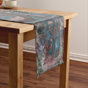 Caminho De Mesa Pequeno Grunge de Grafite pintado Ruim Vermelho Azul Tau