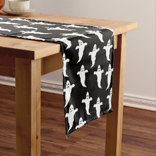 Caminho De Mesa Pequeno Halloween moderno, simples, preto e branco