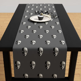 Caminho De Mesa Pequeno Halloween Skull Pattern Cinza Spooky Mesa Runner