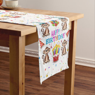 Caminho De Mesa Pequeno Happy Birthday Monkey Cupcake Table Runner