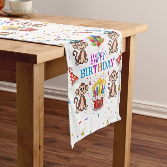 Caminho De Mesa Pequeno Happy Birthday Monkey Cupcake Table Runner (No Local)
