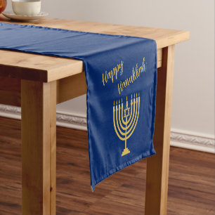 Caminho De Mesa Pequeno Hapy Hanukkah Menorah Blue