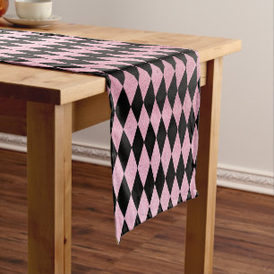 Caminho De Mesa Pequeno Harlequin preto e rosa