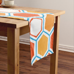 Caminho De Mesa Pequeno Hexágono em laranja, azul e branco