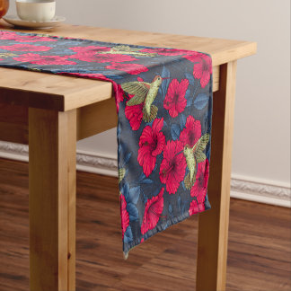 Caminho De Mesa Pequeno Hibiscus Botânico Vintage e Beija-flor