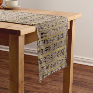 Caminho De Mesa Pequeno Hieroglyphs egípcios dourados de Pyrographed na