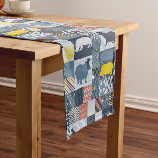 Caminho De Mesa Pequeno Hippos Faux-Quilted