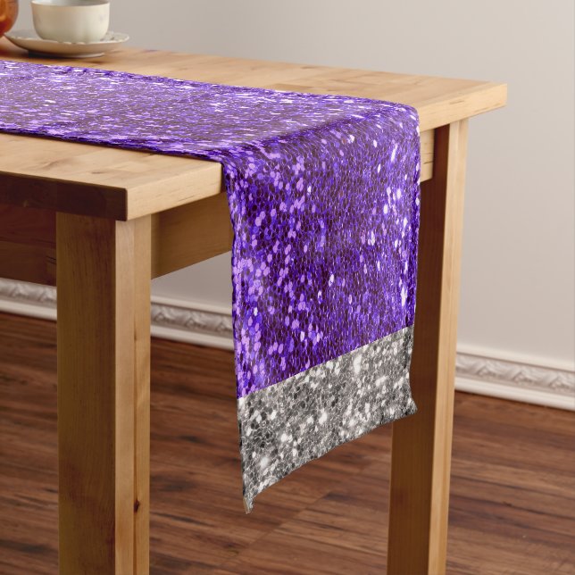 Caminho De Mesa Pequeno Holiday Glitter Purple Silver Bling Sparkly (No Local)
