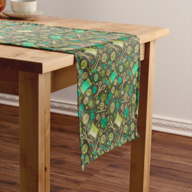 Caminho De Mesa Pequeno Home Hobby Sew Artesanato Collage Patterna Green M (No Local)