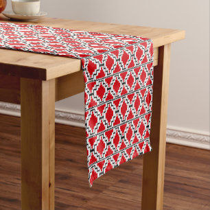 Caminho De Mesa Pequeno Ikat Asteca Tribal, Vermelho, Preto e Branco