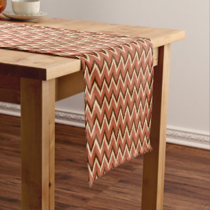 Caminho De Mesa Pequeno Ikat Chevron Stripes - Ferrugem, castanha e bege