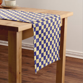 Caminho De Mesa Pequeno Indigo and butter checkerboard pattern