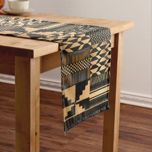 Caminho De Mesa Pequeno Inspirado no Dourado e Negro Kente Cloth