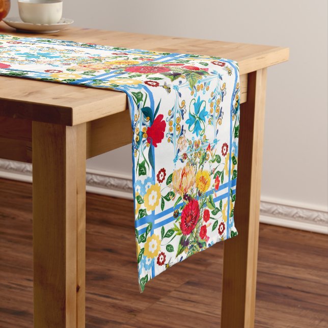 Caminho De Mesa Pequeno Italiano,Siciliano,floral,padrão majolica    (No Local)