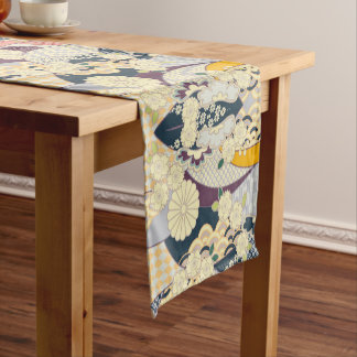 Caminho De Mesa Pequeno Jantar Blue White Japonês Kimono Floral Cotton