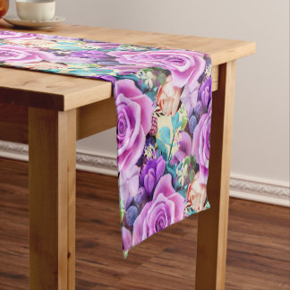 Caminho De Mesa Pequeno Jardim de Flores de Rosa Romântica