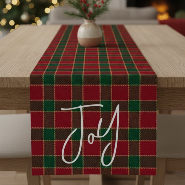 Caminho De Mesa Pequeno Joy Christmas Holiday Red & Green Tartan Pattern (Joy Christmas Holiday Red & Green Tartan Pattern Short Table Runner
)